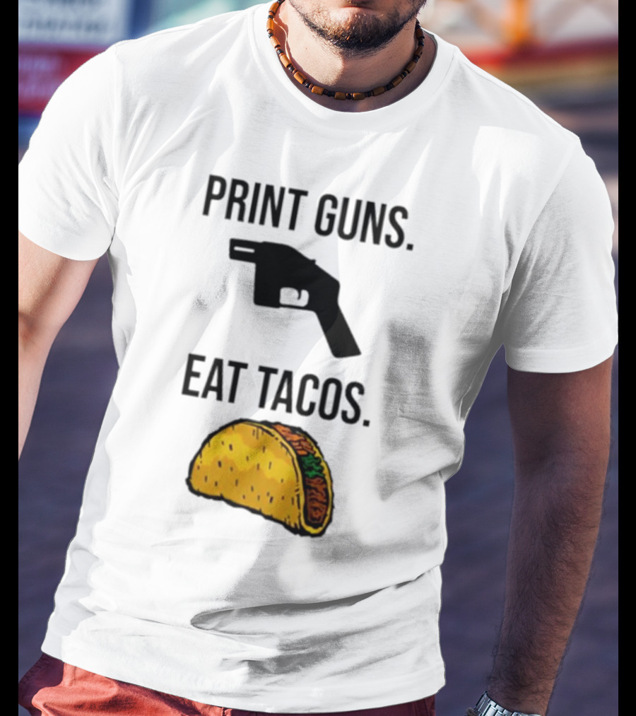 Print Guns Pistol Icon Eat Tacos Mexican Food T-Shirt