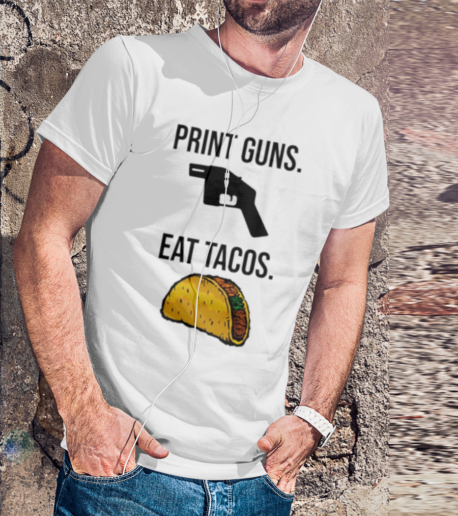 Print Guns Pistol Icon Eat Tacos Mexican Food T-Shirt