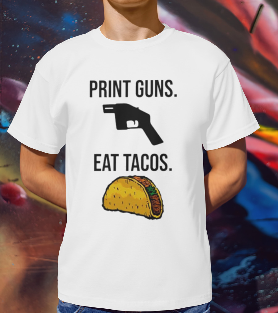 Print Guns Pistol Icon Eat Tacos Mexican Food T-Shirt