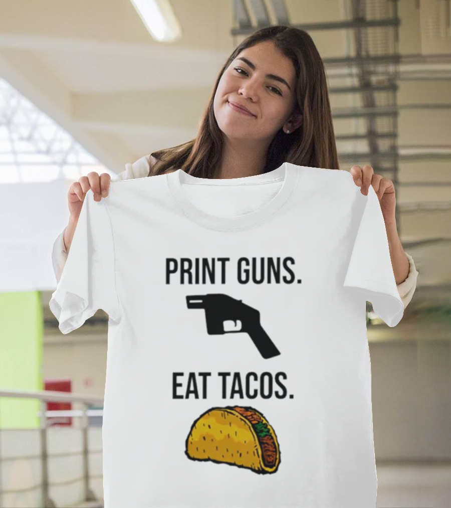 Print Guns Pistol Icon Eat Tacos Mexican Food T-Shirt