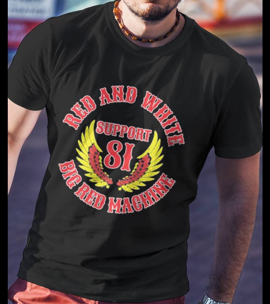 Red And White Support 81 Big Red Machine Wings Emblem T-Shirt