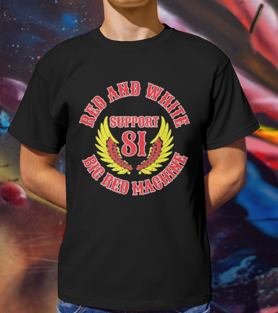 Red And White Support 81 Big Red Machine Wings Emblem T-Shirt