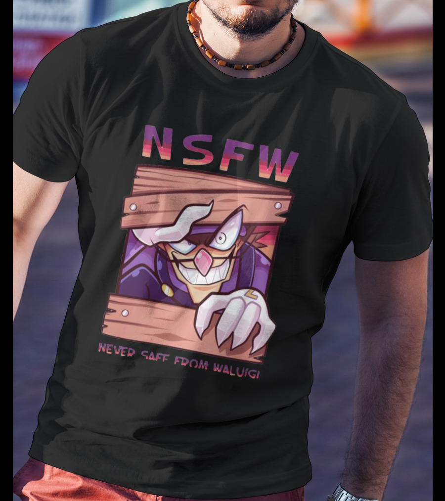NSFW Never Safe From Waluigi Spaicy Waluigi Peeking Through Wooden Planks T-Shirt