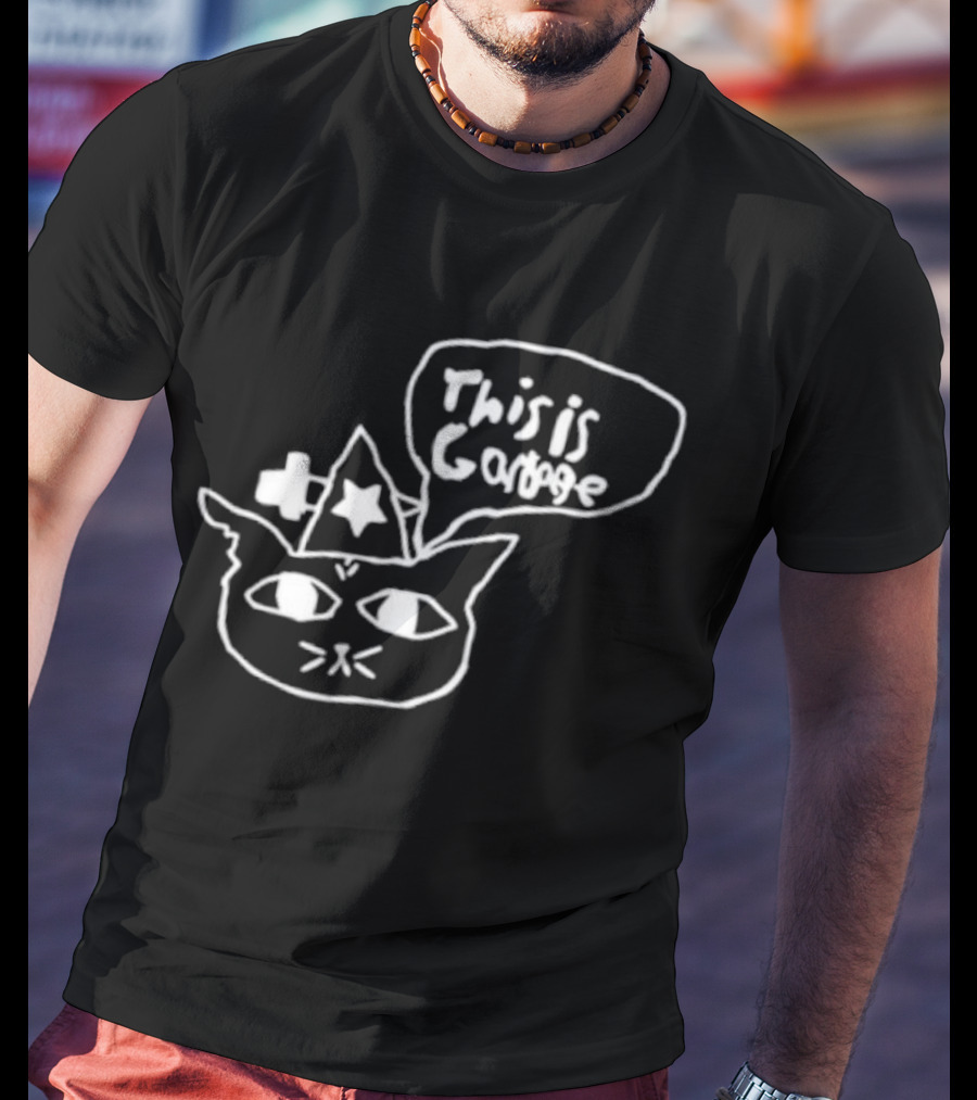 This Is Garbage Cat Wizard Hat Stars Speech Bubble Drawing T-Shirt