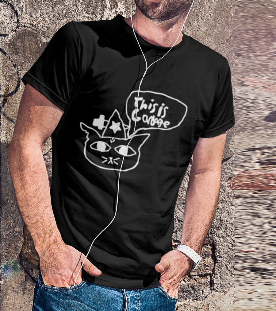 This Is Garbage Cat Wizard Hat Stars Speech Bubble Drawing T-Shirt