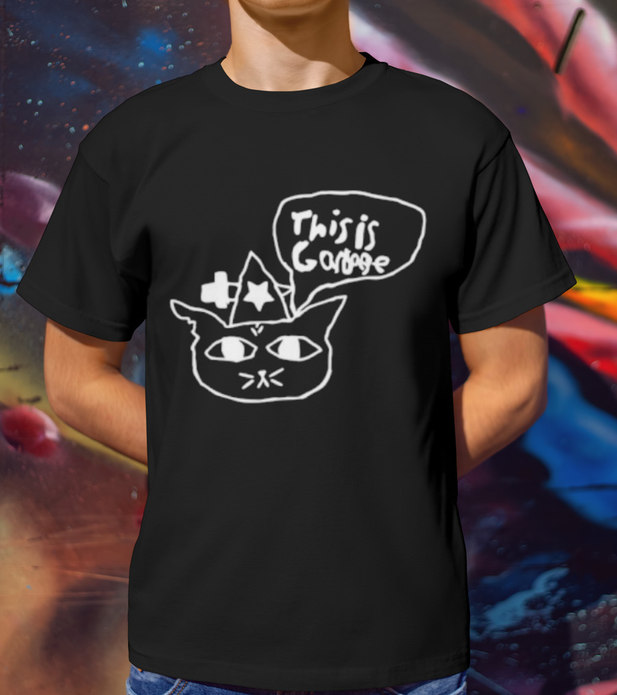 This Is Garbage Cat Wizard Hat Stars Speech Bubble Drawing T-Shirt