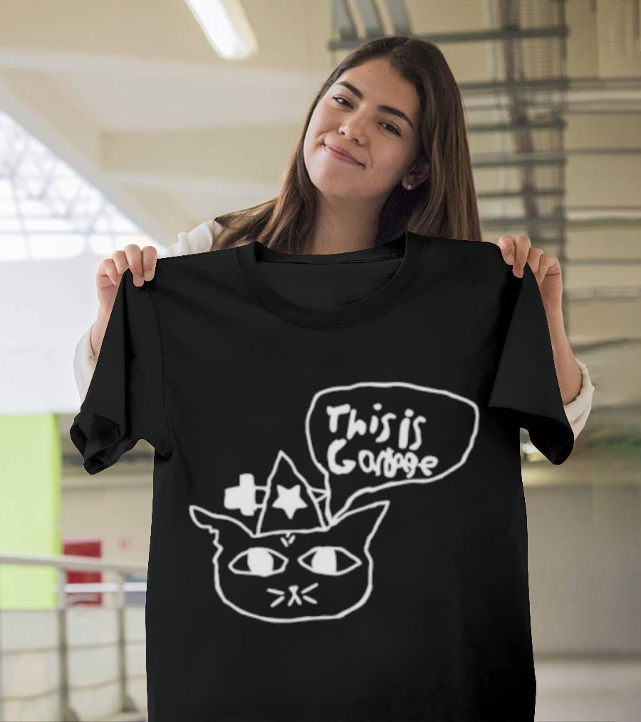 This Is Garbage Cat Wizard Hat Stars Speech Bubble Drawing T-Shirt