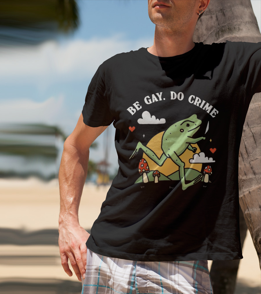 Be Gay Do Crime Frog Running With Knife And Mushrooms T-Shirt