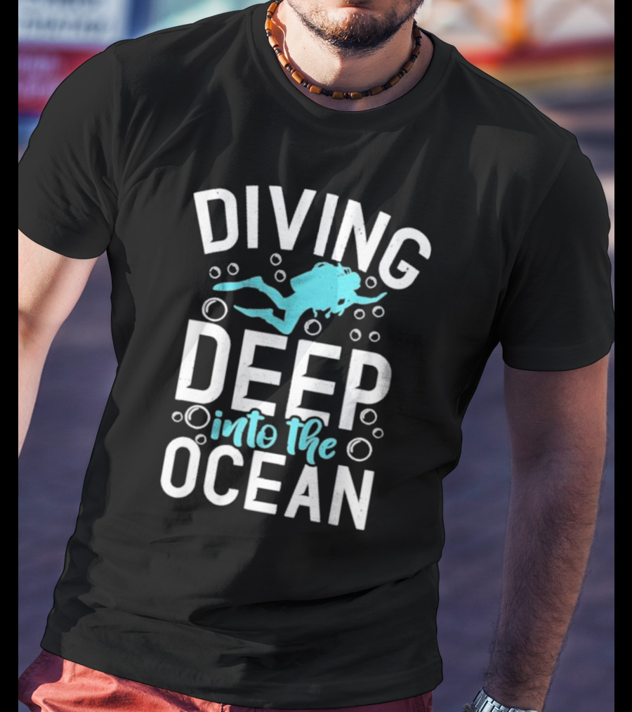 Diving Deep Into The Ocean With Diver Silhouette And Bubbles T-Shirt