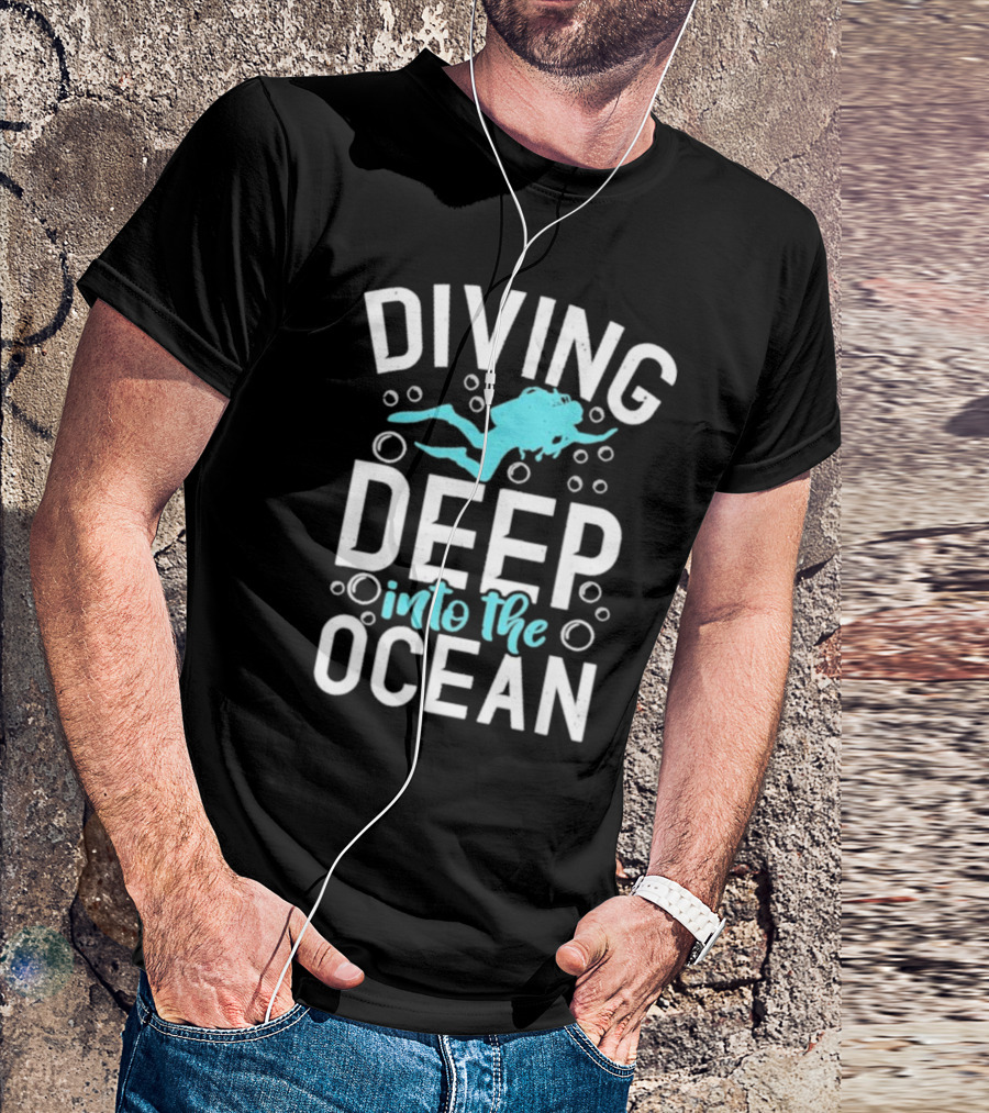 Diving Deep Into The Ocean With Diver Silhouette And Bubbles T-Shirt