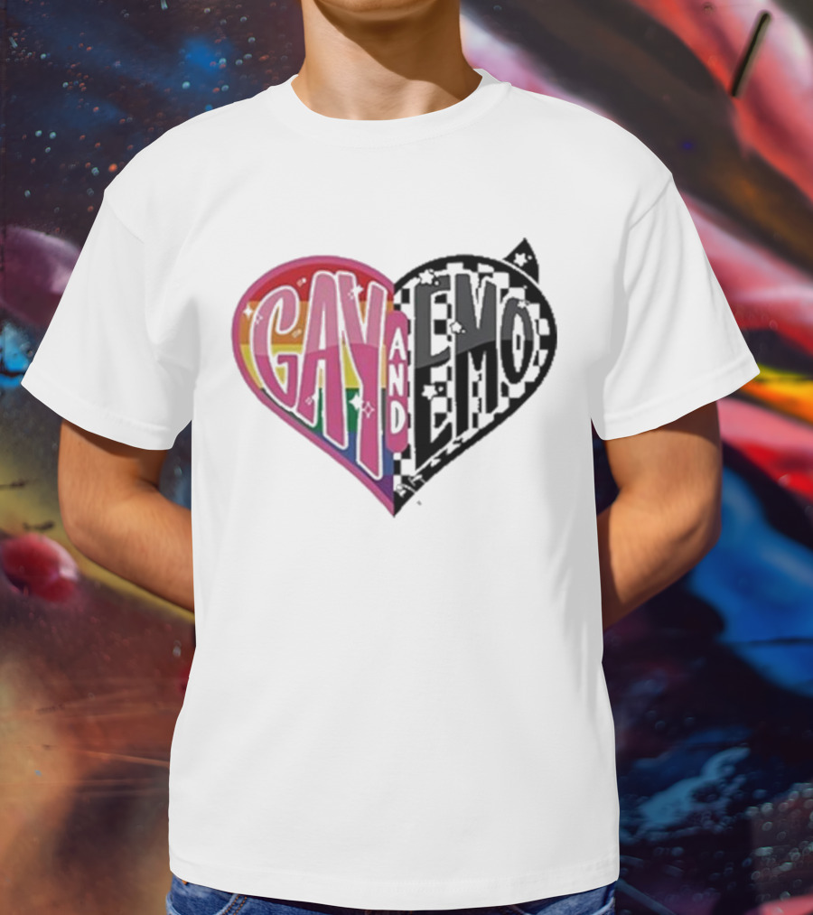 Gay And Emo Rainbow Heart T-Shirt