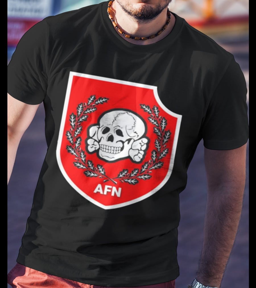 Amuse AFN Aryan Freedom Network Skull Emblem Badge T-Shirt