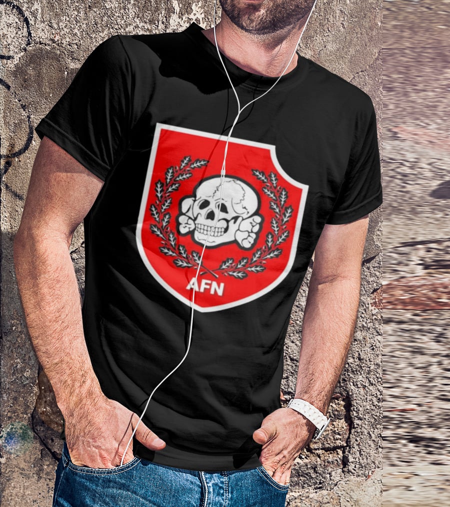 Amuse AFN Aryan Freedom Network Skull Emblem Badge T-Shirt