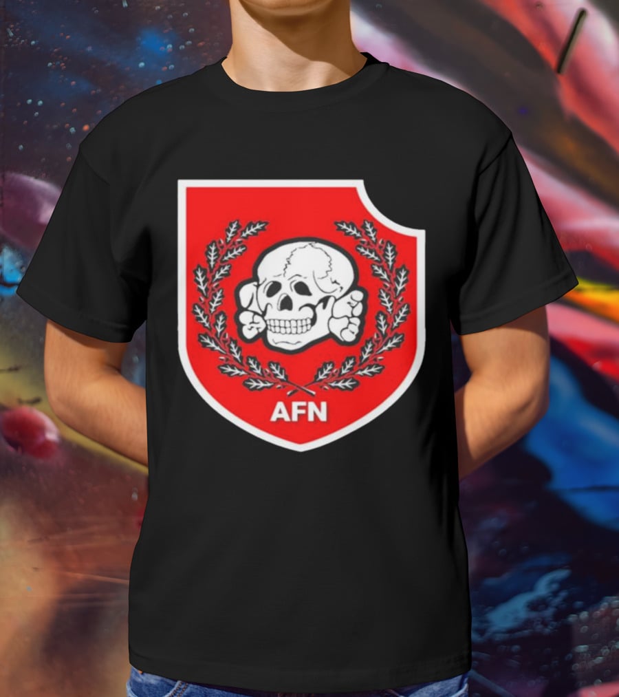Amuse AFN Aryan Freedom Network Skull Emblem Badge T-Shirt