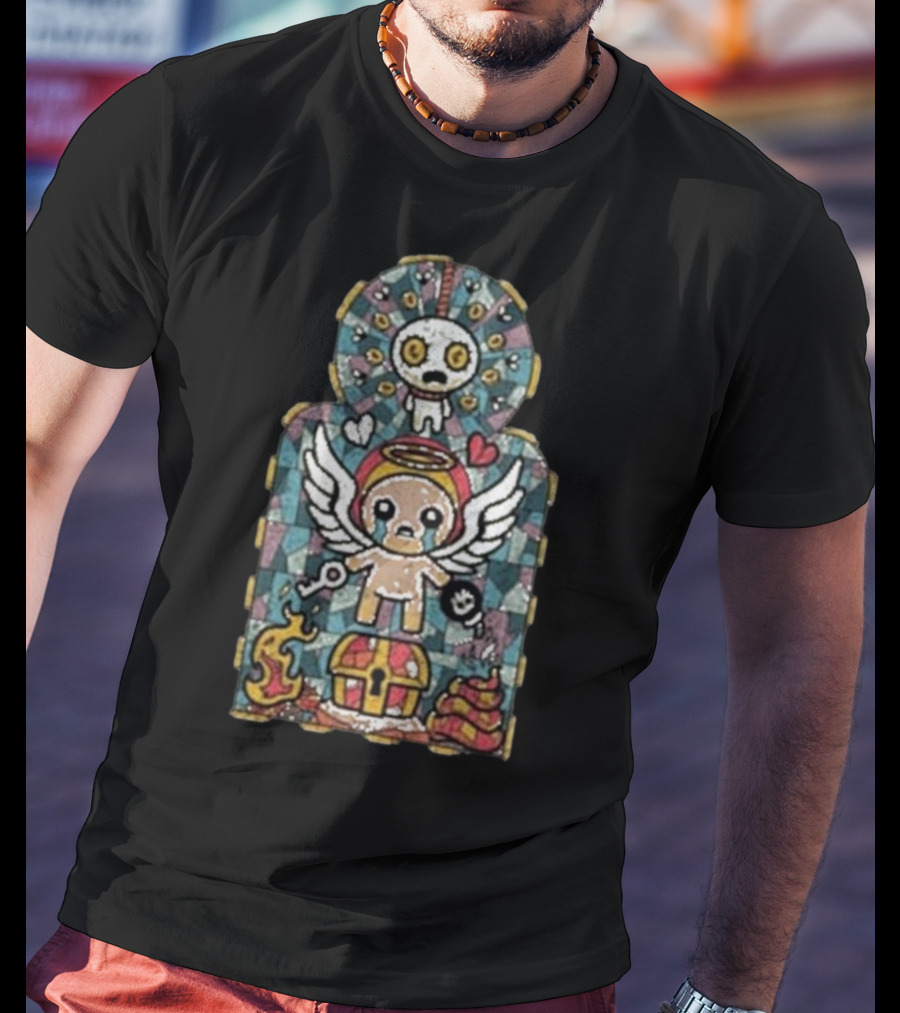 Binding Of Isaac Angel Key Heart Chest Poop Mosaic T-Shirt