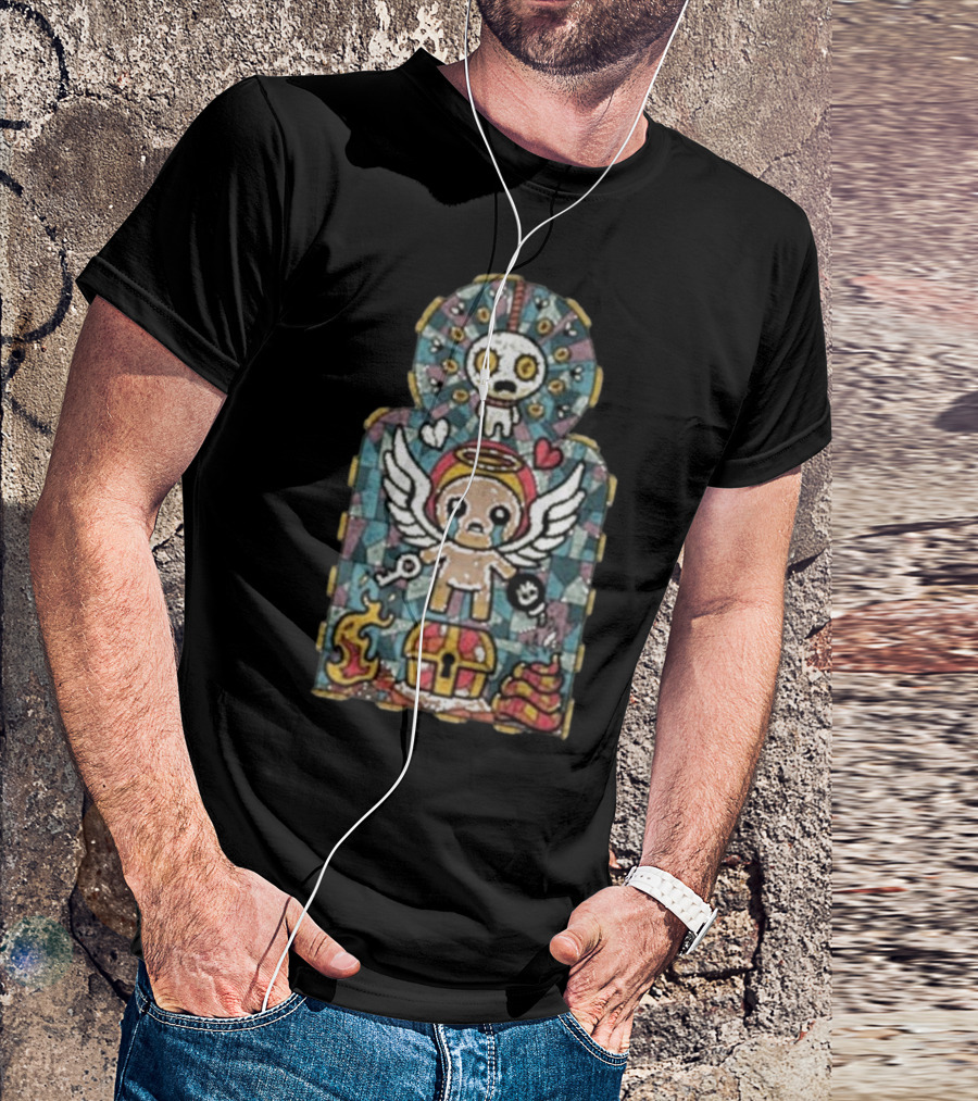 Binding Of Isaac Angel Key Heart Chest Poop Mosaic T-Shirt