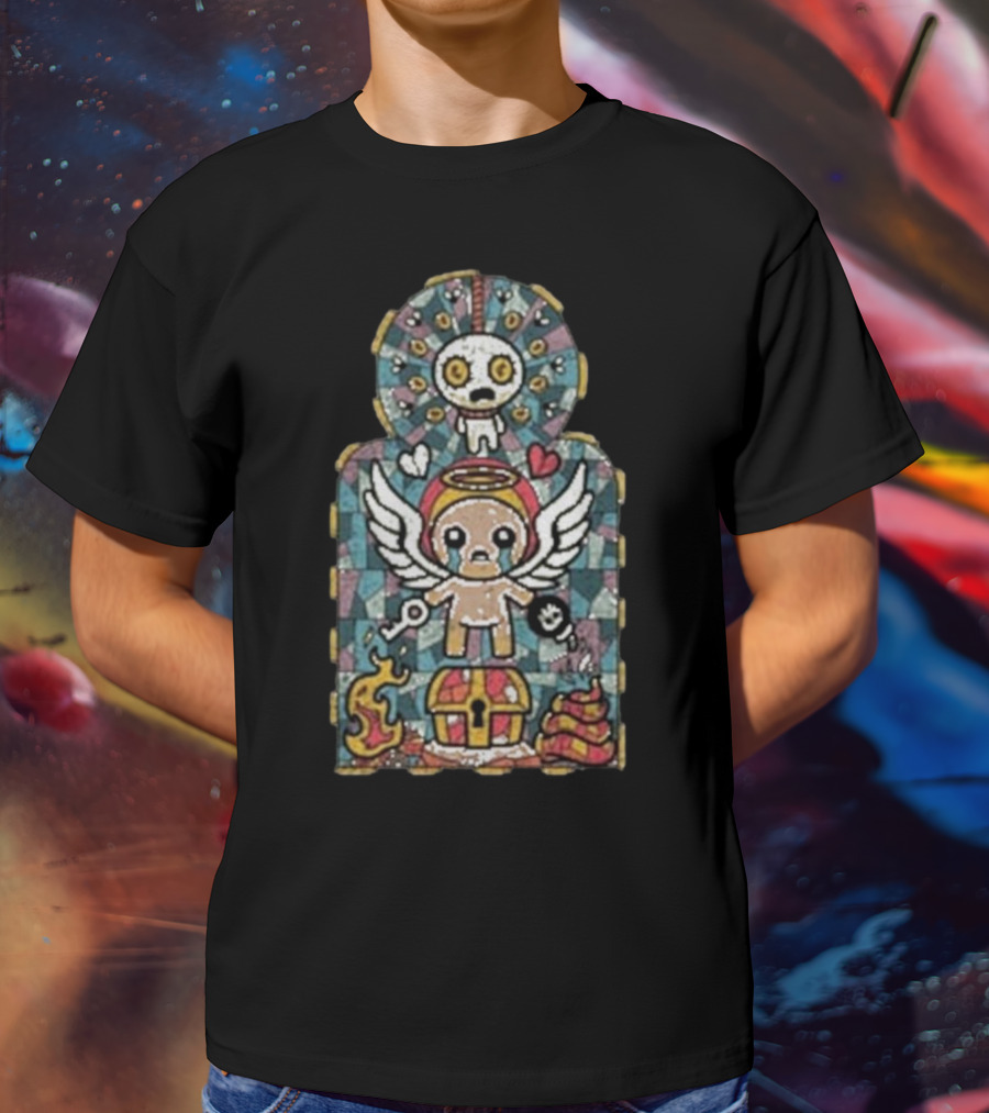 Binding Of Isaac Angel Key Heart Chest Poop Mosaic T-Shirt