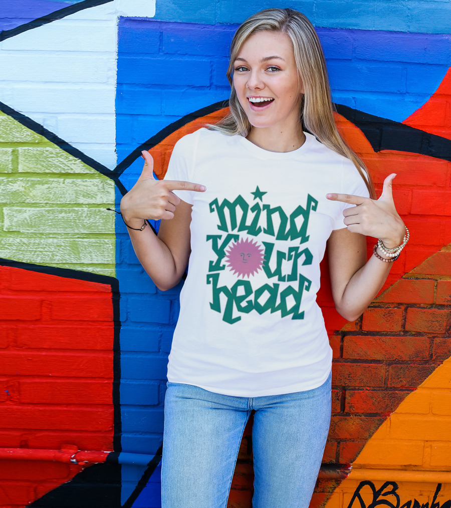 Mind Your Head Funky Text With Pink Smiling Sunburst T-Shirt