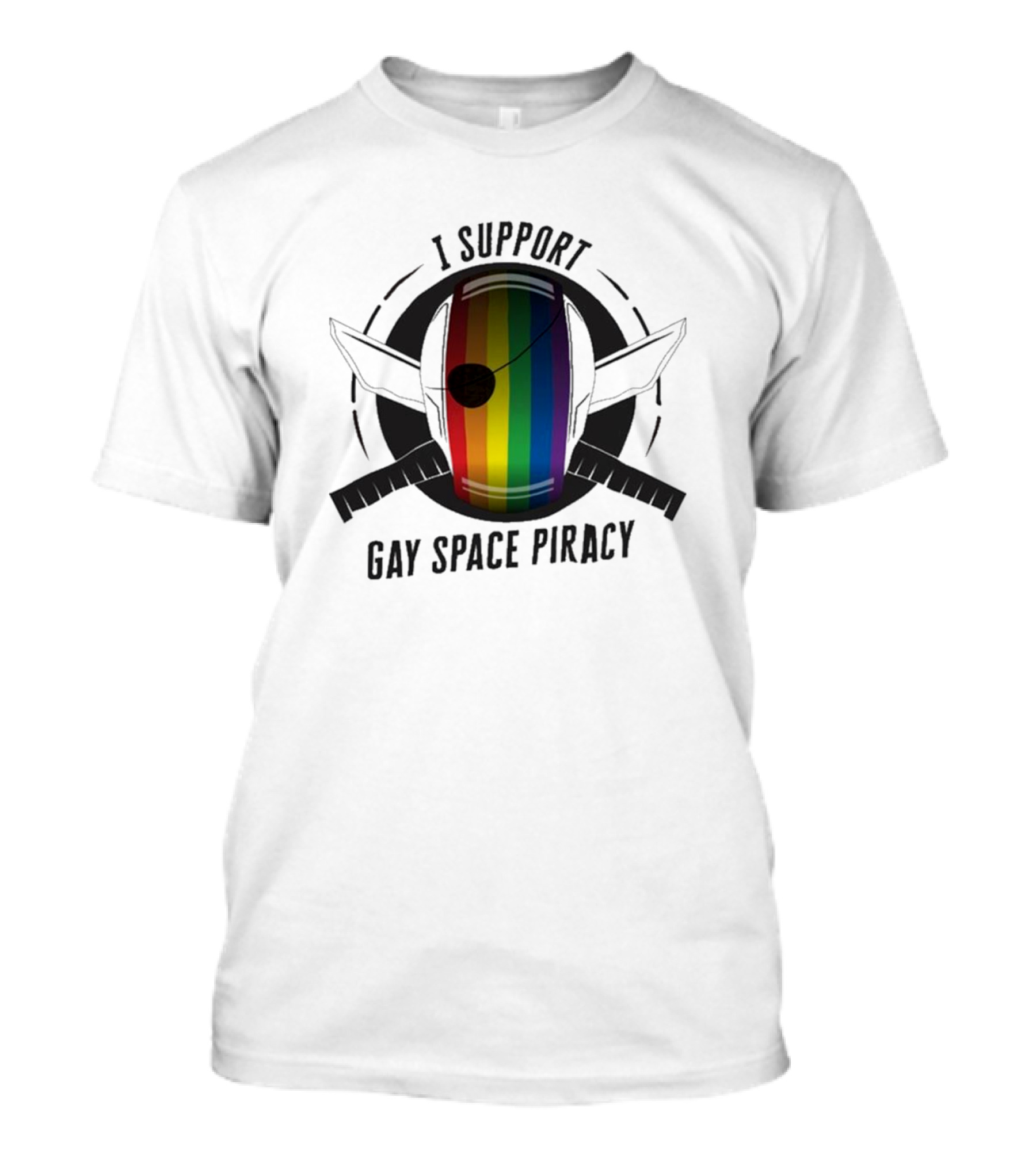 I Support Gay Space Piracy Pride Rainbow Flag Patch T-Shirt