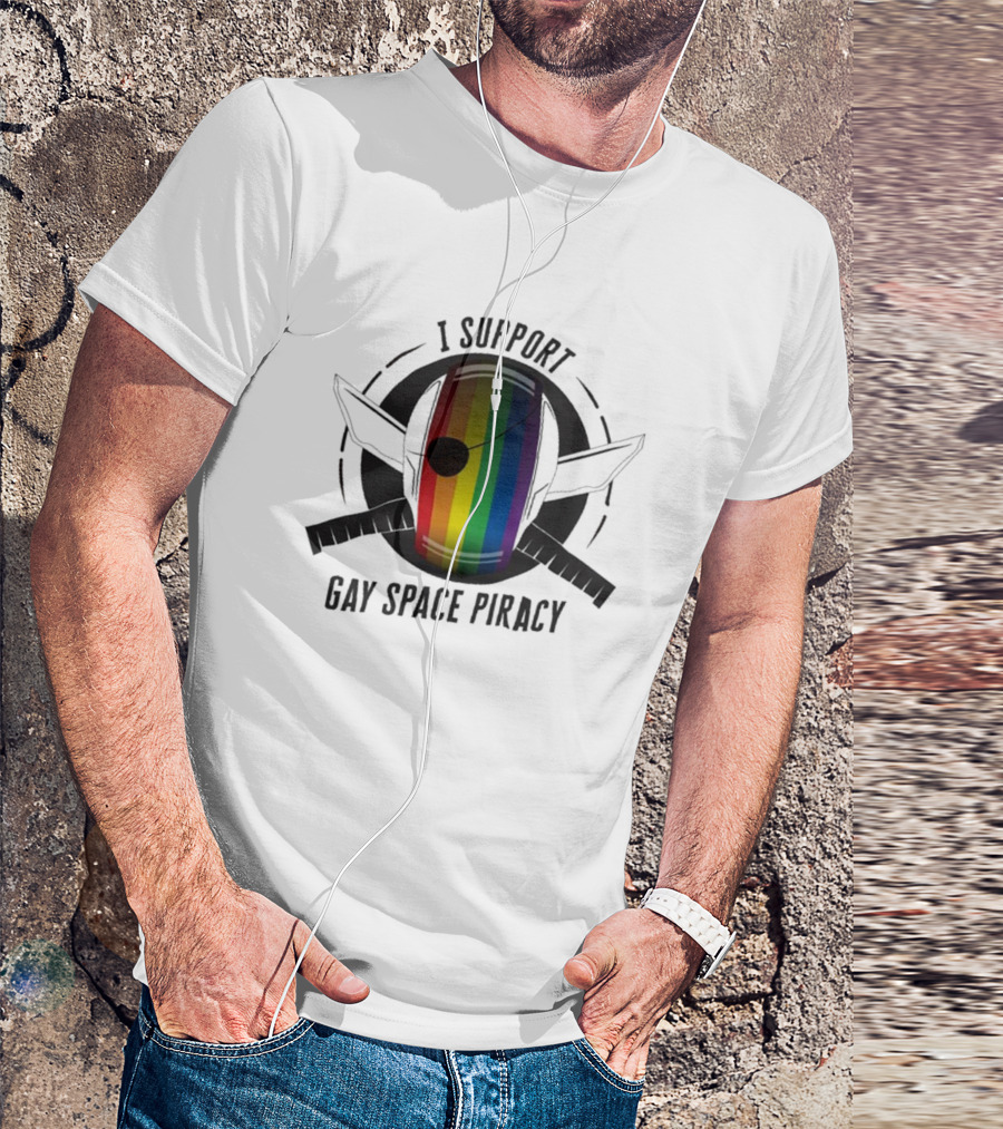 I Support Gay Space Piracy Pride Rainbow Flag Patch T-Shirt