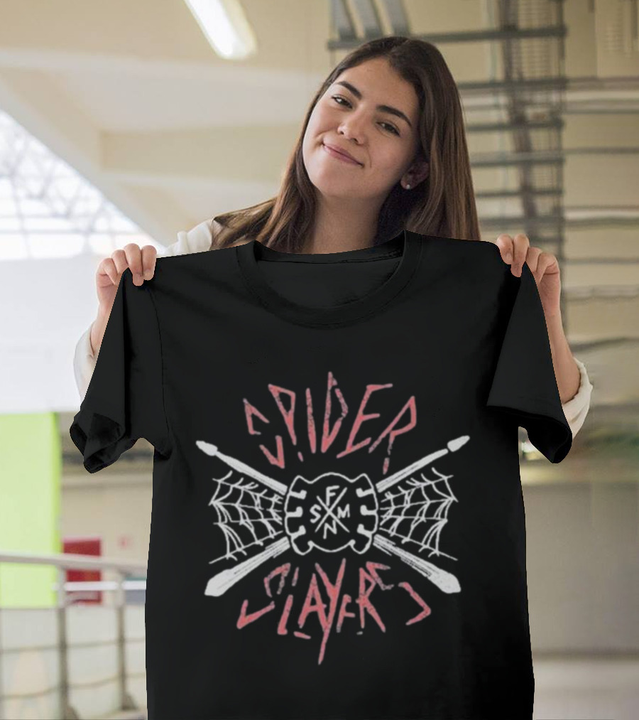 Spider Slayers SFMA Charcoal Drumsticks Web Crossed T-Shirt