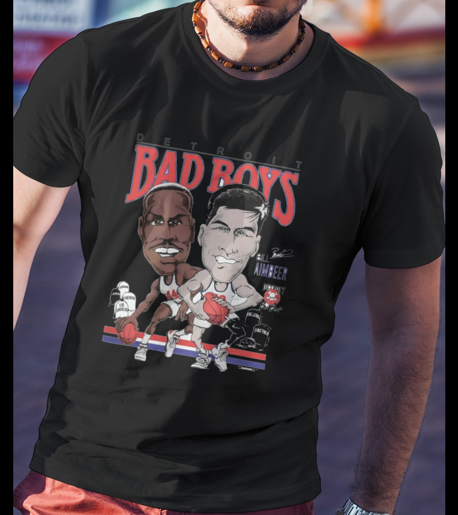 Detroit Bad Boys Rick Mahorn Bill Laimbeer Basketball Caricature T-Shirt