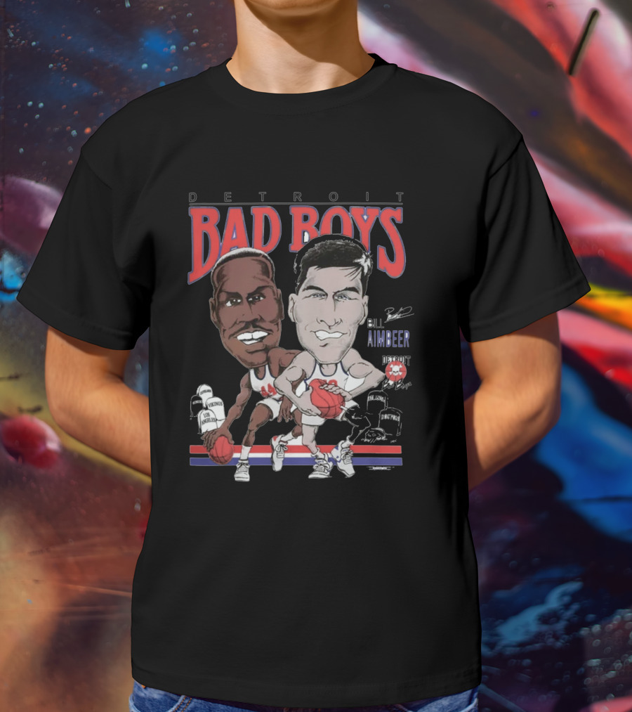 Detroit Bad Boys Rick Mahorn Bill Laimbeer Basketball Caricature T-Shirt