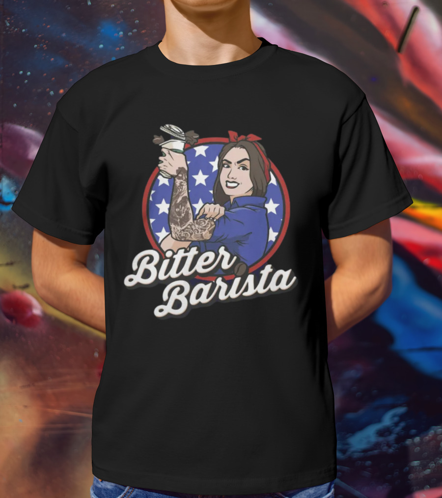 Bitter Barista Tattoed Rosie Holding Coffee T-Shirt