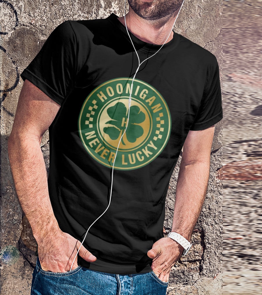 Hoonigan Never Lucky Four Leaf Clover Checkerboard Badge T-Shirt