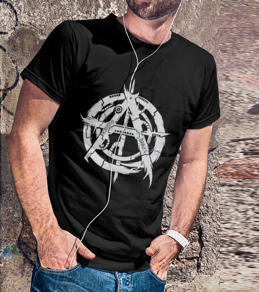 Relentless Driven Anarchy Symbol Silver And Blue T-Shirt