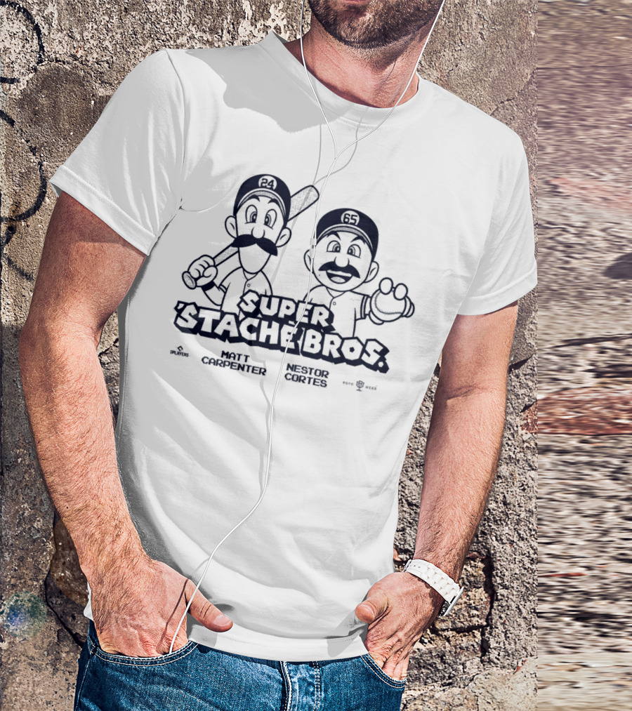 Super Stache Bros Matt Carpenter Nestor Cortes Baseball Parody Characters 24 65 Stache Bros MLB Players Team Names Caricatures T-Shirt