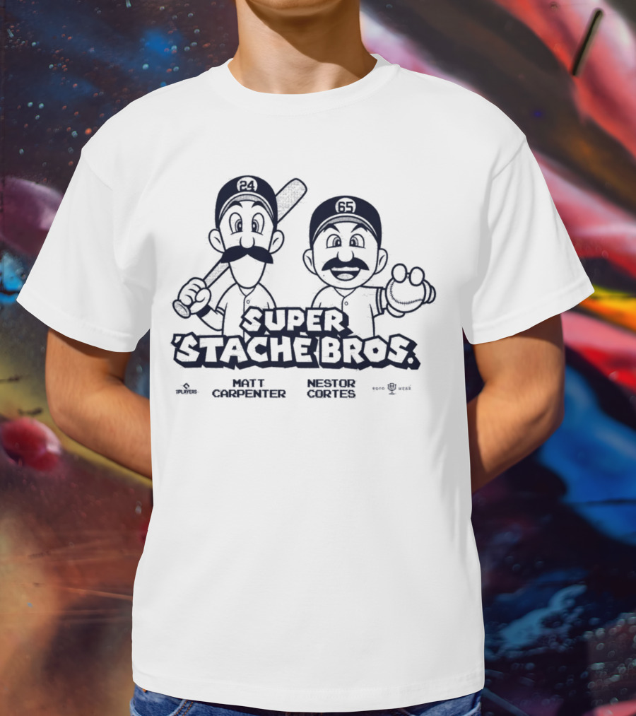 Super Stache Bros Matt Carpenter Nestor Cortes Baseball Parody Characters 24 65 Stache Bros MLB Players Team Names Caricatures T-Shirt