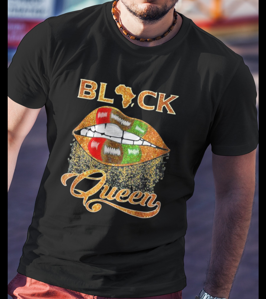 Black Queen Lips Red Green African Flag Africa T-Shirt