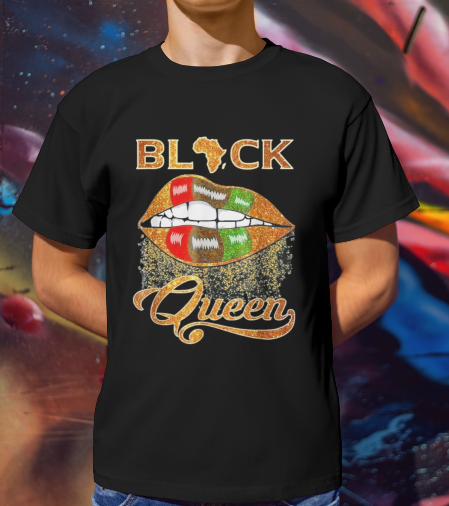 Black Queen Lips Red Green African Flag Africa T-Shirt