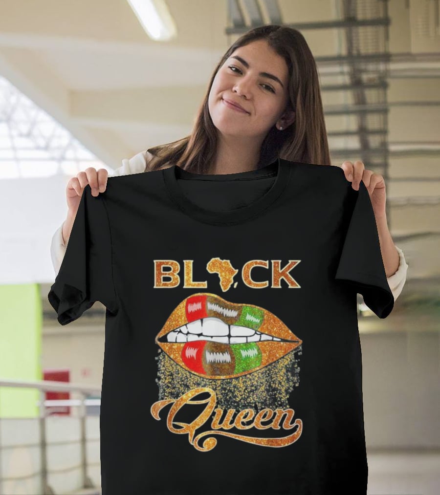 Black Queen Lips Red Green African Flag Africa T-Shirt