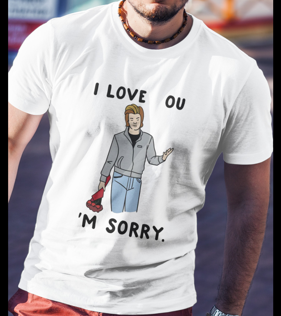 I Love You I'm Sorry Roses Apology Red Jacket Jeans Cartoon T-Shirt