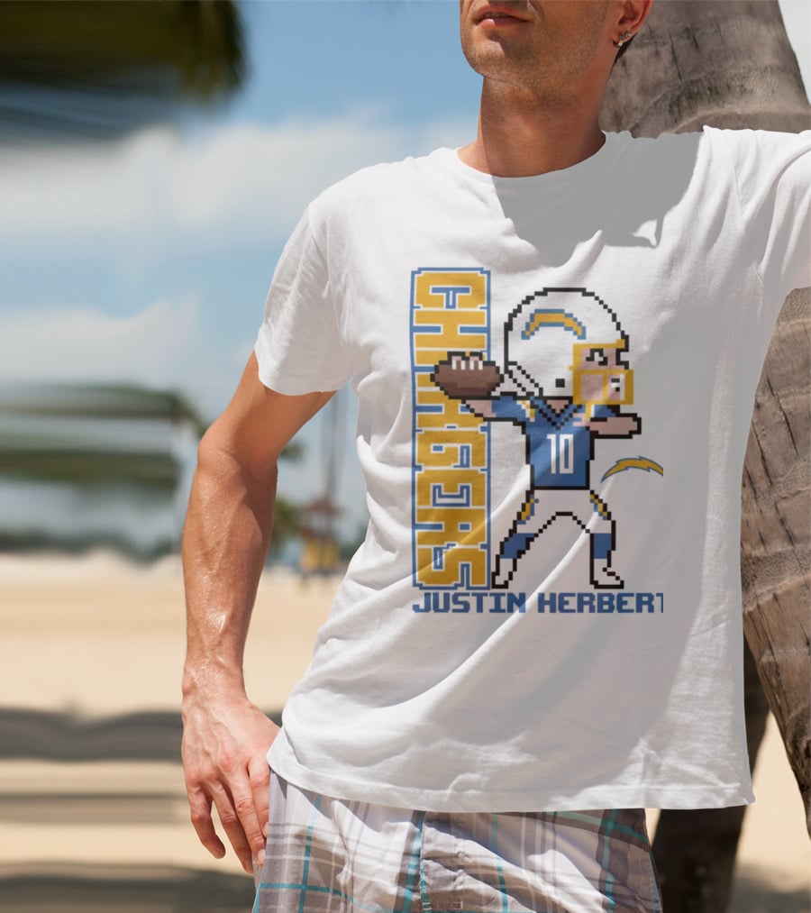Justin Herbert Los Angeles Chargers Pixel Player 10 T-Shirt