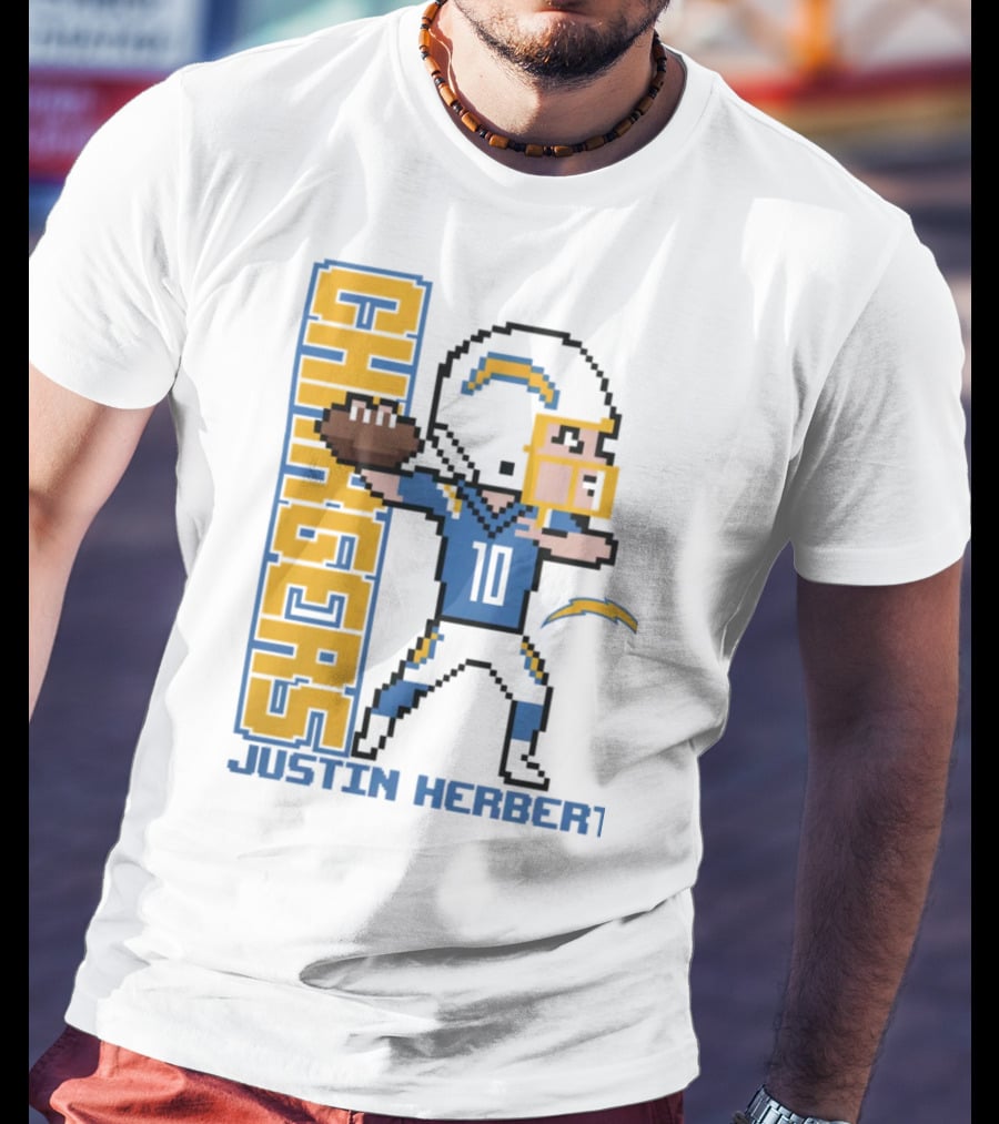 Justin Herbert Los Angeles Chargers Pixel Player 10 T-Shirt