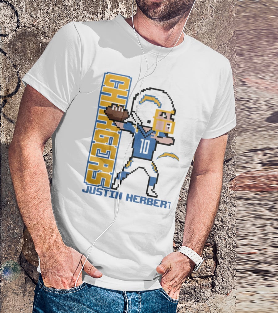 Justin Herbert Los Angeles Chargers Pixel Player 10 T-Shirt