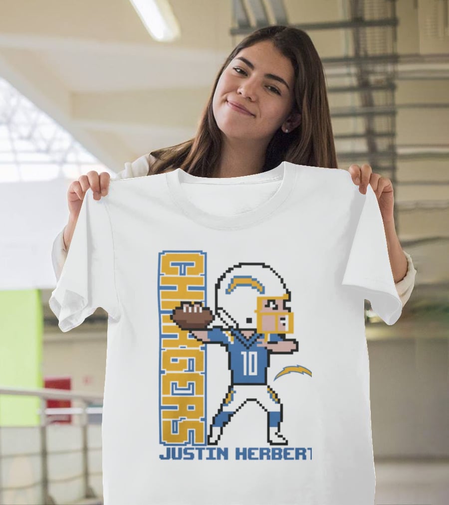 Justin Herbert Los Angeles Chargers Pixel Player 10 T-Shirt