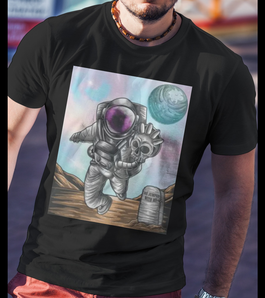 Slim Reaper Essential Youth Astronaut Skull Moon Tombstone He Jumped With Me T-Shirt