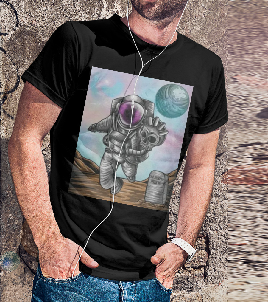 Slim Reaper Essential Youth Astronaut Skull Moon Tombstone He Jumped With Me T-Shirt