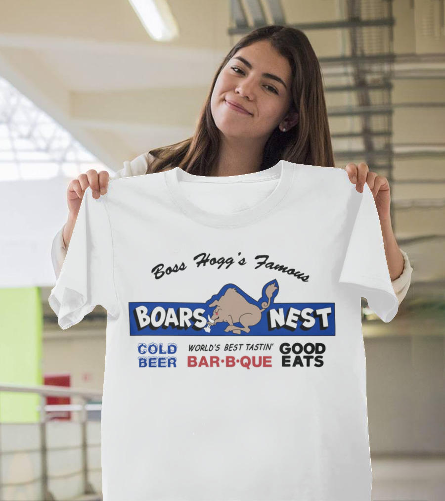 Boss Hogg's Famous Boar's Nest Cold Beer World's Best Tasting Bar-B-Que Good Eats T-Shirt