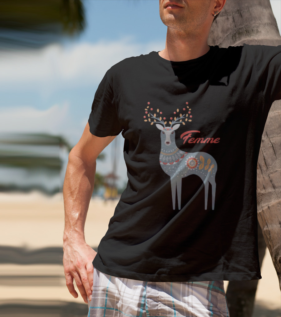 Femme Nordic Deer With Patterned Antlers T-Shirt