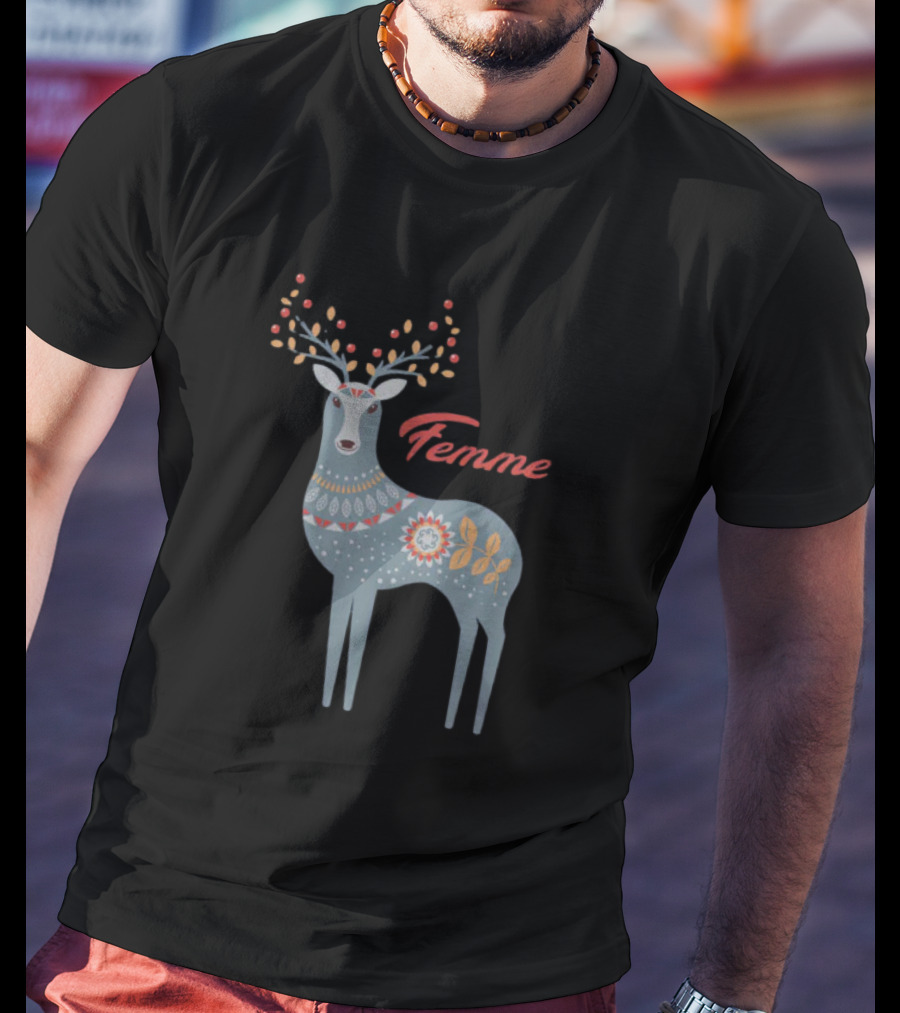 Femme Nordic Deer With Patterned Antlers T-Shirt