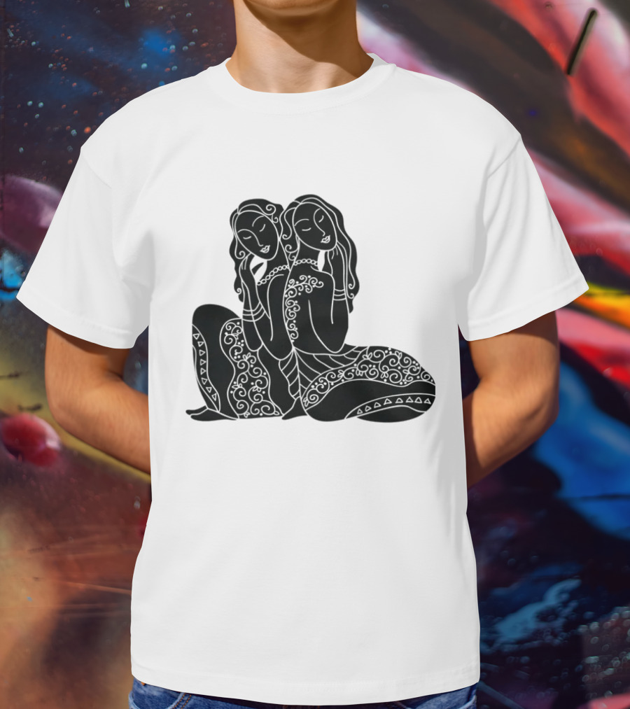 Gemini Zodiac Twins Sitting Embrace T-Shirt