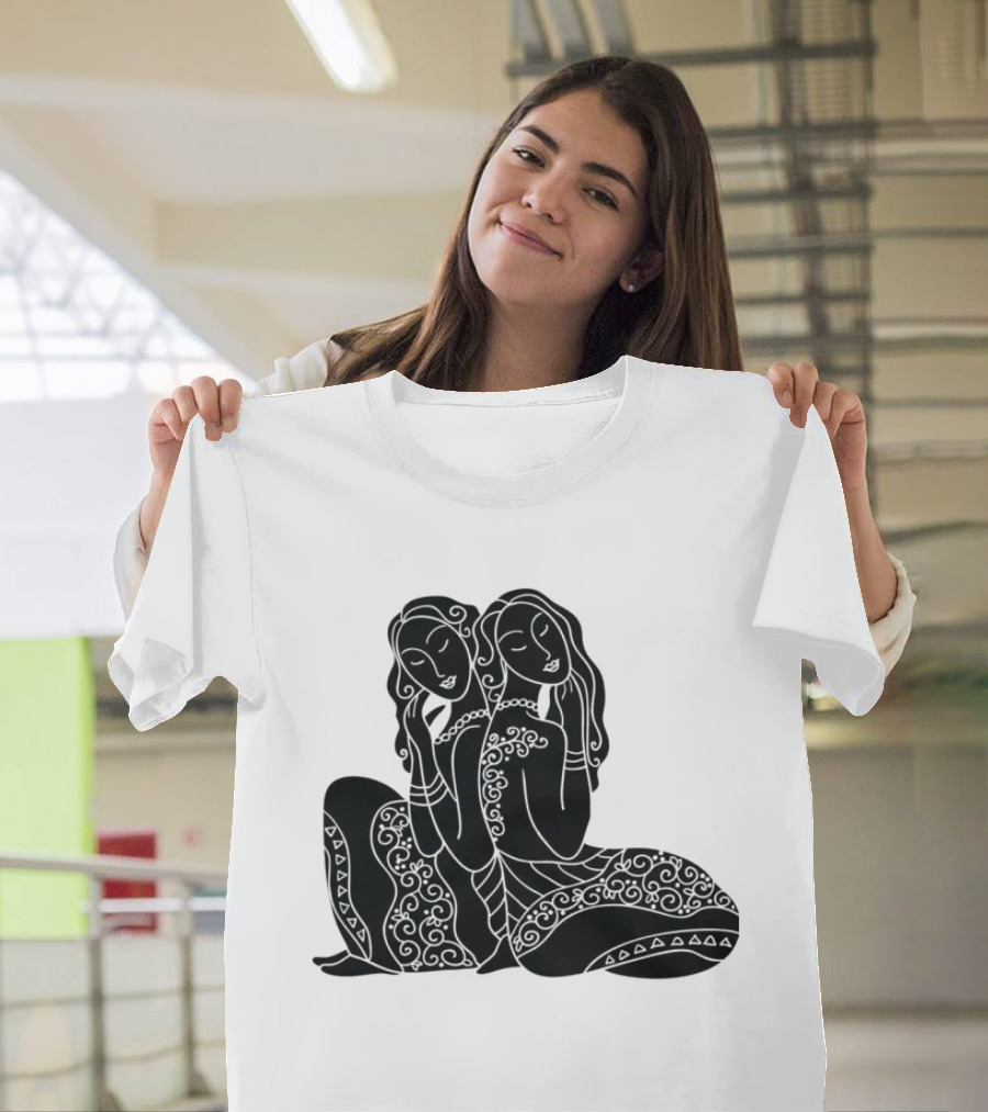 Gemini Zodiac Twins Sitting Embrace T-Shirt