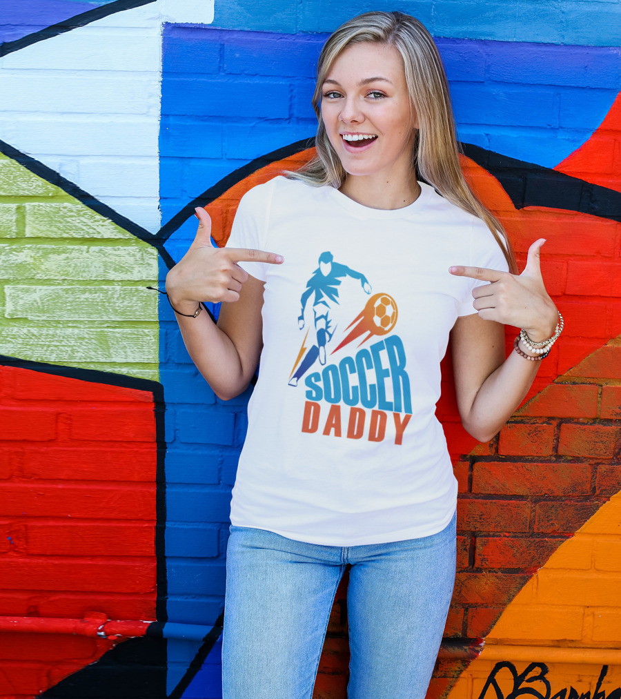Soccer Daddy Blue Orange Football T-Shirt