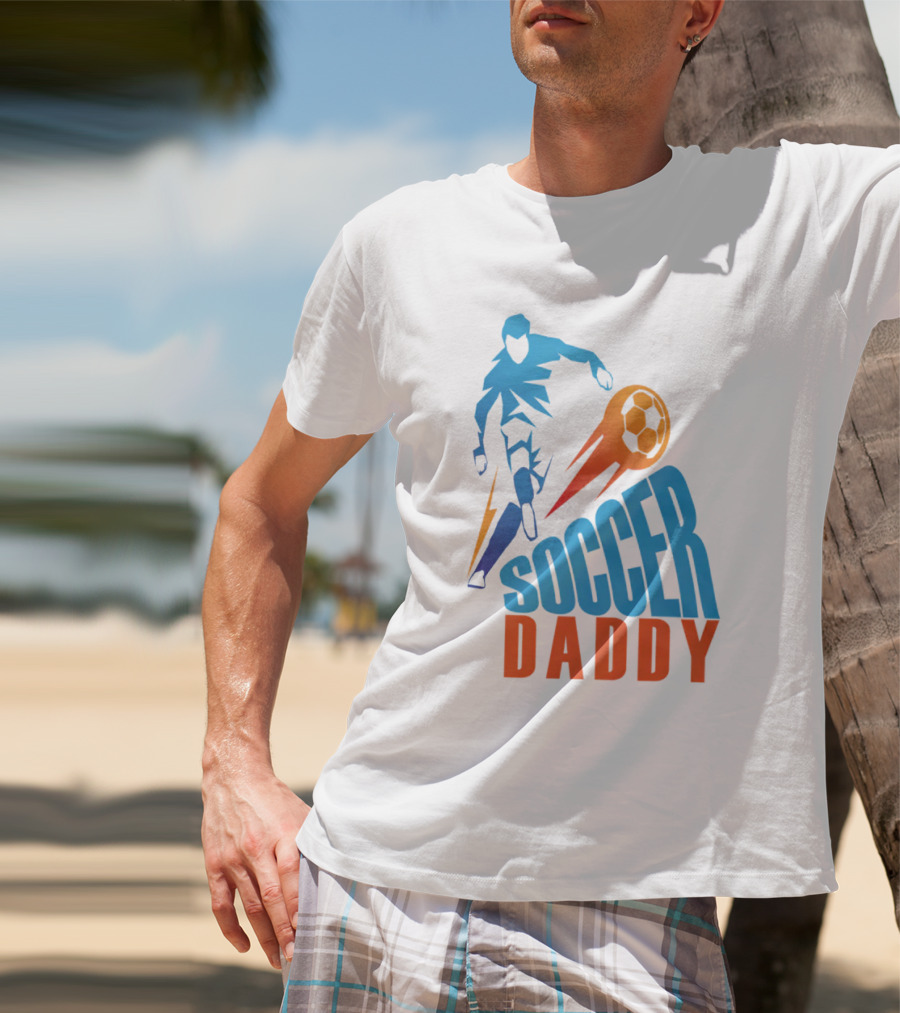 Soccer Daddy Blue Orange Football T-Shirt
