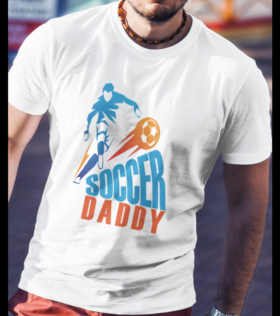 Soccer Daddy Blue Orange Football T-Shirt